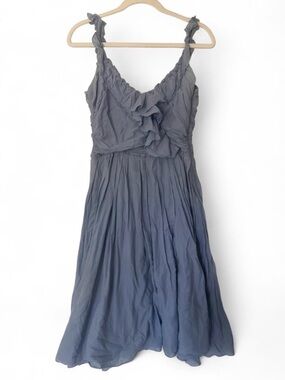 Zara Woman Light Blue Ruffled Flutter Front V-Neck Sleeveless Midi Dress Size S